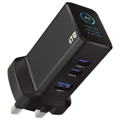 Powerology Ganex 67W Wall Charger C+C+A With TFT Display Black