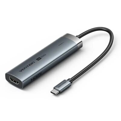Vention USB-C Multi-Function 5 in 1 Docking Station Type-C to HDMI USB3.0x3 PD Converter 0.15M Gray Metal