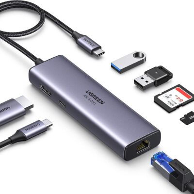 UGREEN 7 In 1 Hub Multifunction Adapter USB-C to USB 3.0 2-Ports Plus HDMI Plus Gigabit Ethernet Plus SD TF Card Reader