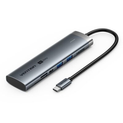 Vention USB-C Multi-Function 7 in 1 Docking Station - Gray Aluminum Alloy