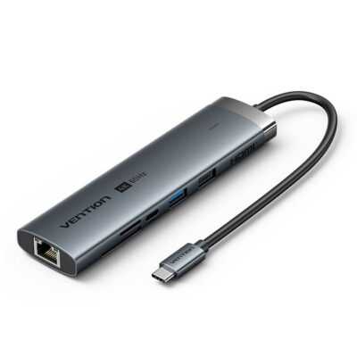 Vention USB-C Multi-Function 8 in 1 Docking Station (87W) - Gray Metal