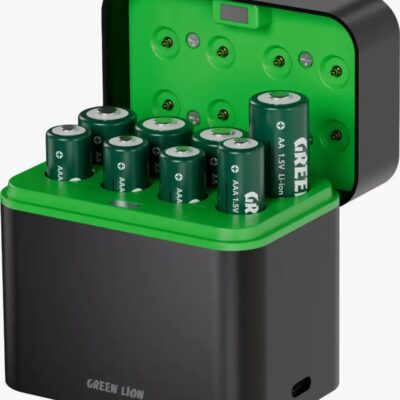 Green Lion Rechargeable 4xAA + 4xAAA Battery Dock USB-C Black