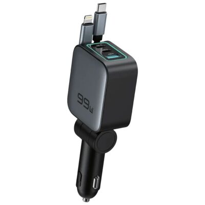 Green Lion Retractable 99W Car Charger PD 45W Black