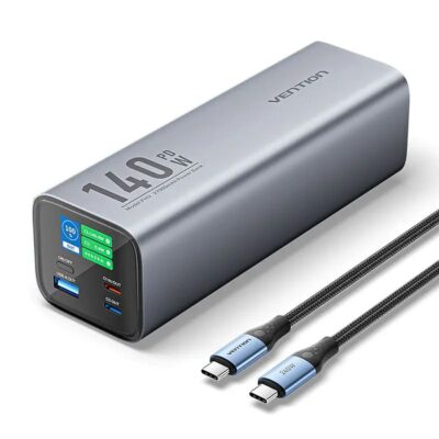 Vention 27000mAh Power Bank (USB-C+USB-C/USB-C/USB-A) 140W Gray LED Display