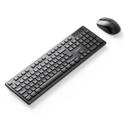 Vention Wireless Full-Sized Keyboard and Mouse Combo with Mouse Pad Black Slim US English Layout