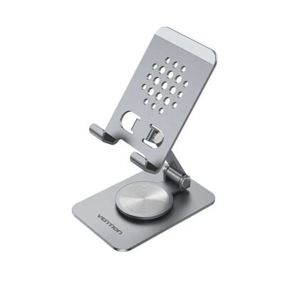 Vention Articulating Desk Phone Stand with 360 Degree Rotatable Base Gray Aluminium Alloy