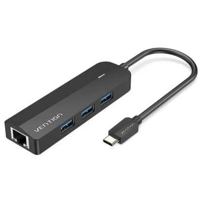 Vention USB-C to USB 3.0x3 RJ45 Micro-B Hub 0.15M Black ABS